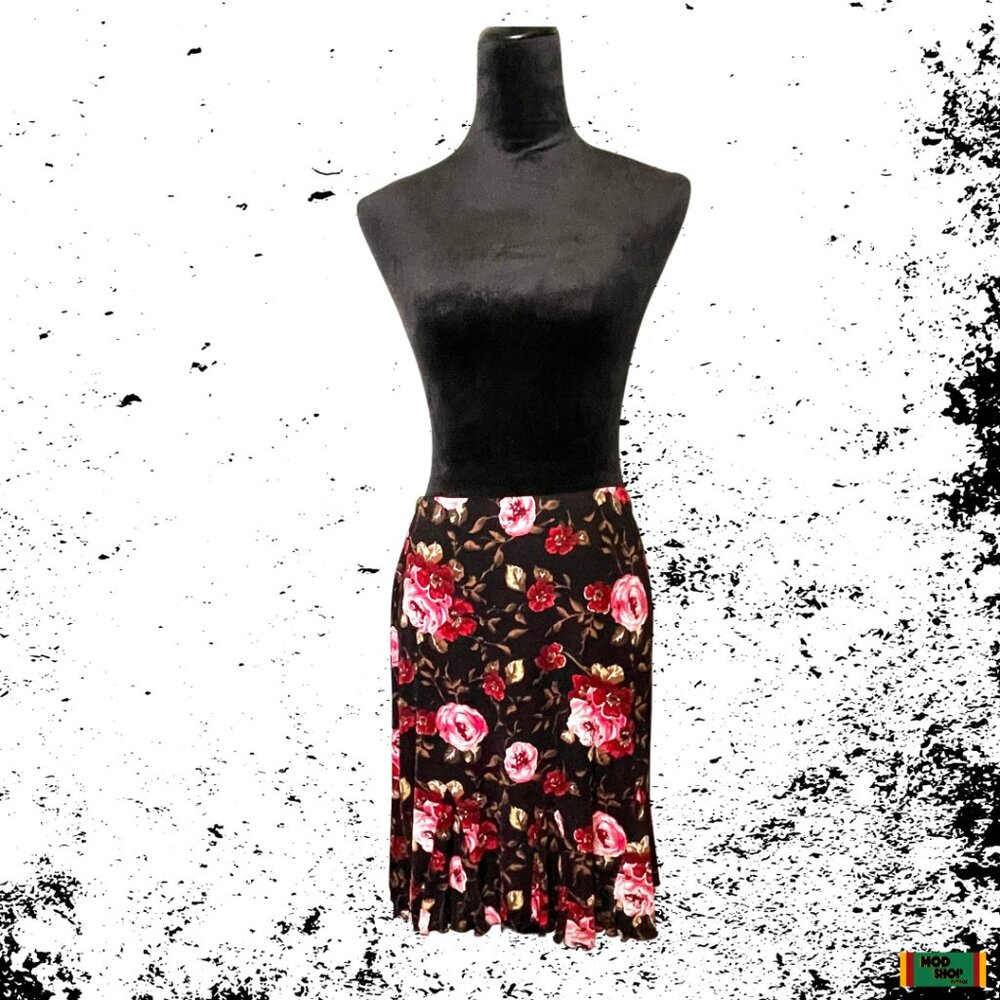 Y2K vintage midi floral A-line flutter hem skirt women’s Med
